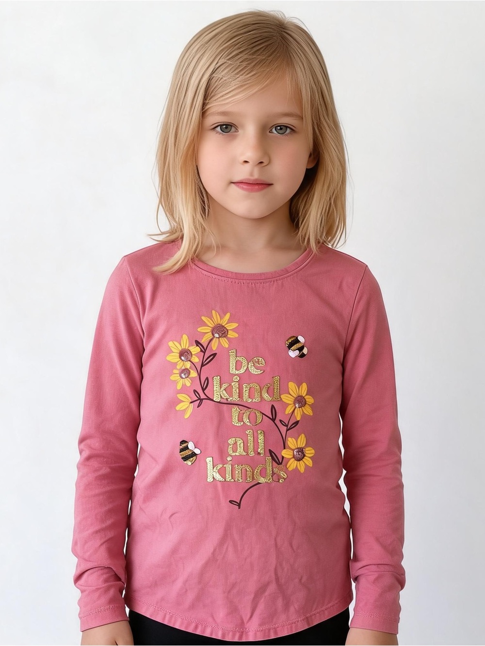 jumping beans Pink Long Sleeve Tee with Sunflower & Bee Graphic